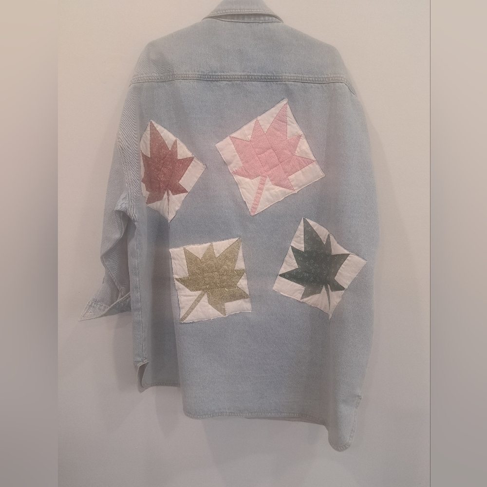 Denim Jacket with Leaf Patchwork, Upcycled Brunette the Label